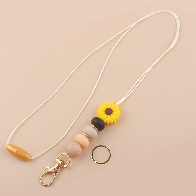 Wholesale Daisy Silicone Beaded Name Tag Snap Necklace Keychain Bulk Keychains ACC-KC-GuangTian047