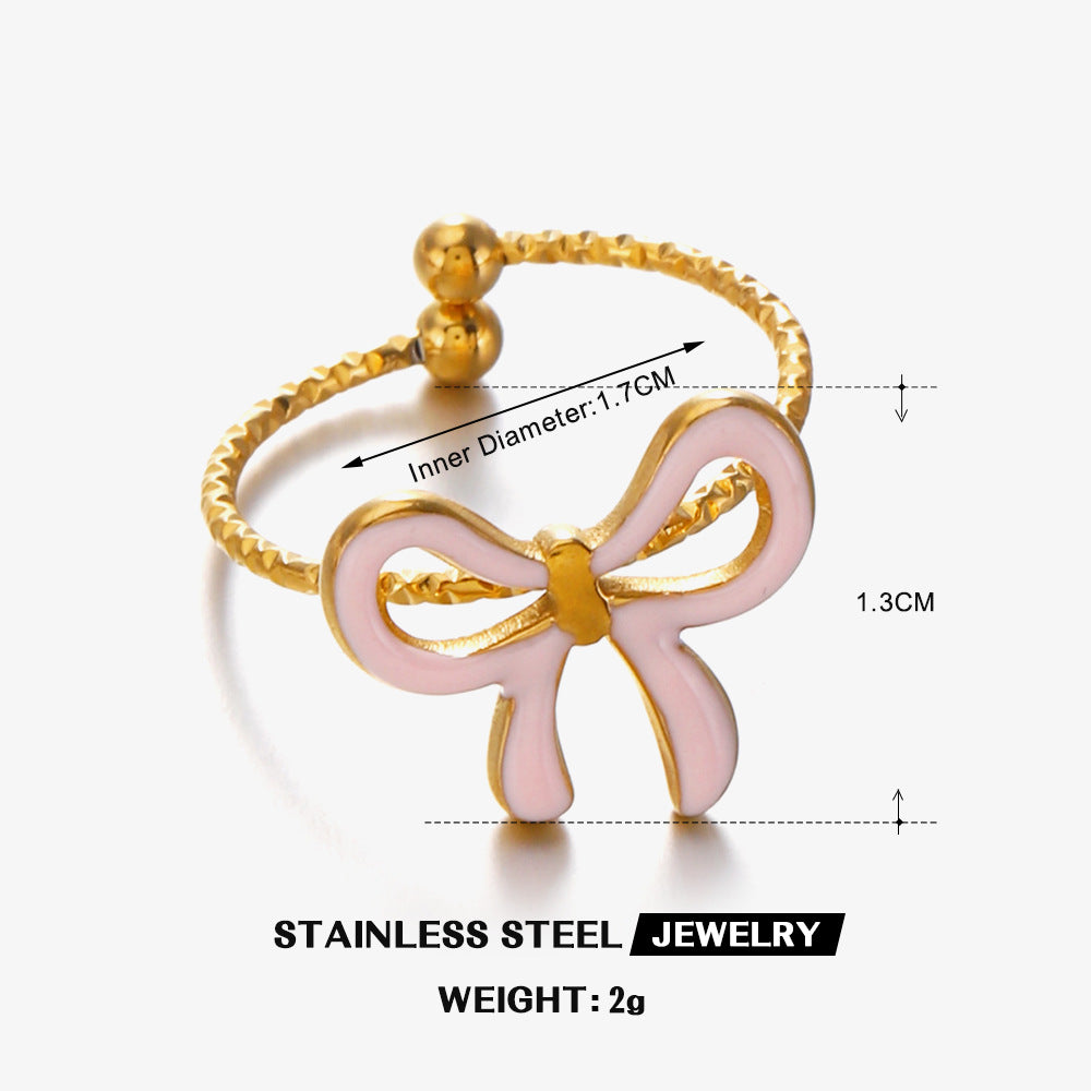 Wholesale Stainless Steel Electroplated Bow Ring - European American Style Jewelry Accessory