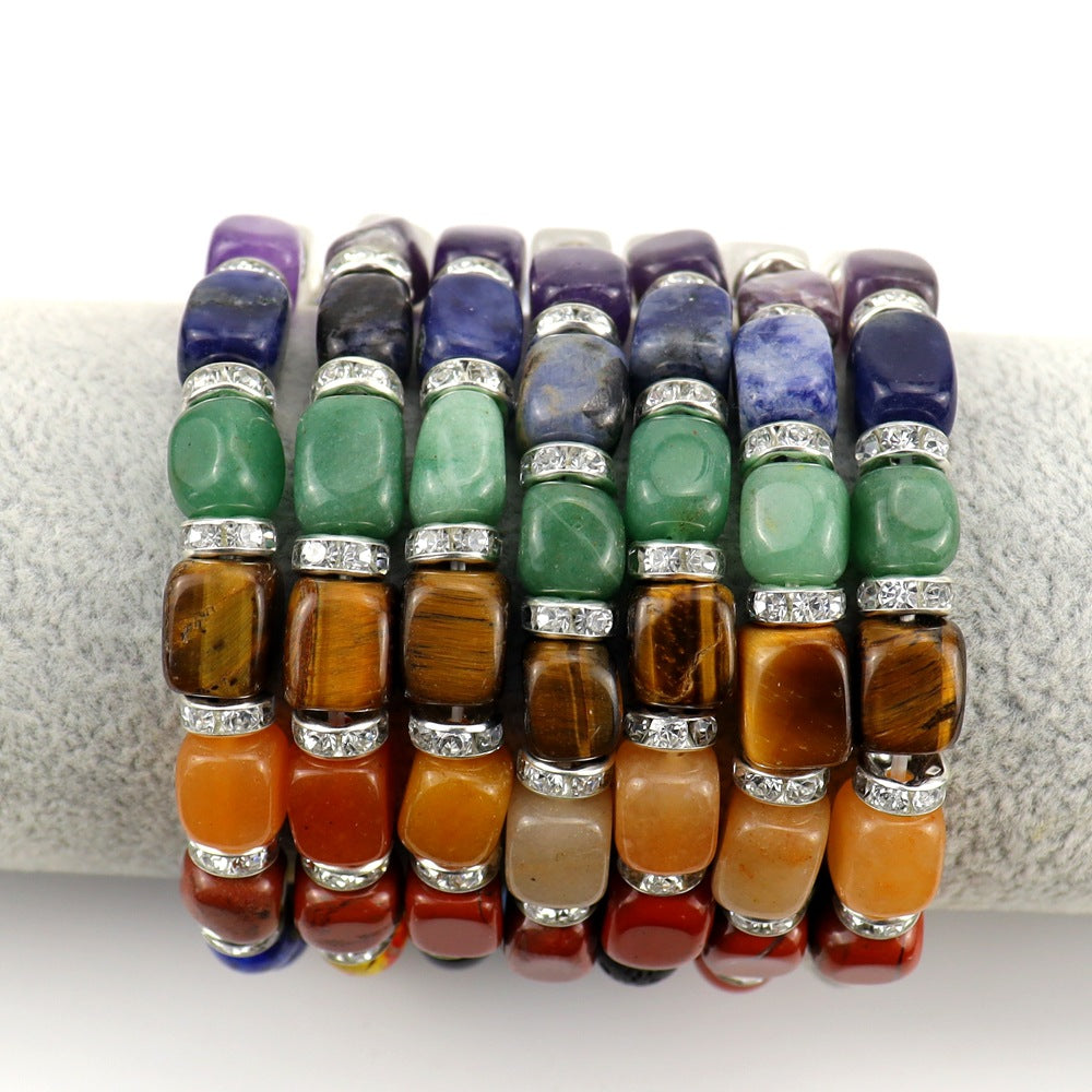 Wholesale Colorful Agate Micro-Paved Diamond Synthetic White Pine Tiger Eye Stone Pink Chalcedony Volcanic Stone Beaded Bracelet