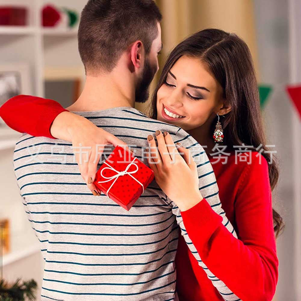 Wholesale  Christmas earrings Christmas dwarfs midget double-sided print PU leather earrings