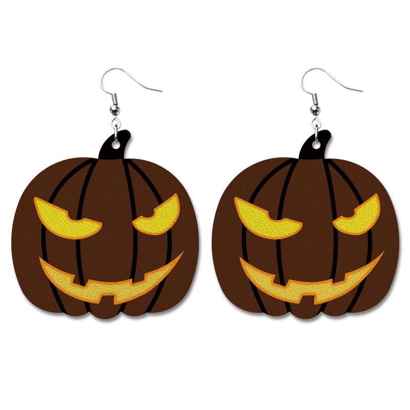 Wholesale Halloween Pumpkin Bat Alien Funny Heart Shape Leather Earrings ACC-ES-HY108