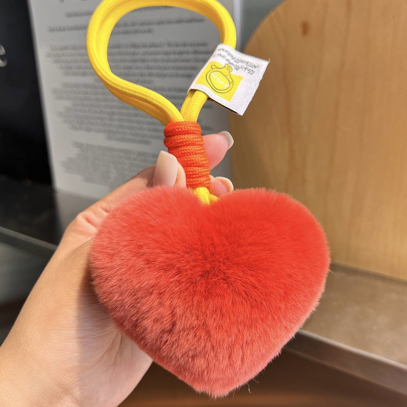 Wholesale Cute Real Rex Rabbit Hair Love Hand Rope wristlet keychain