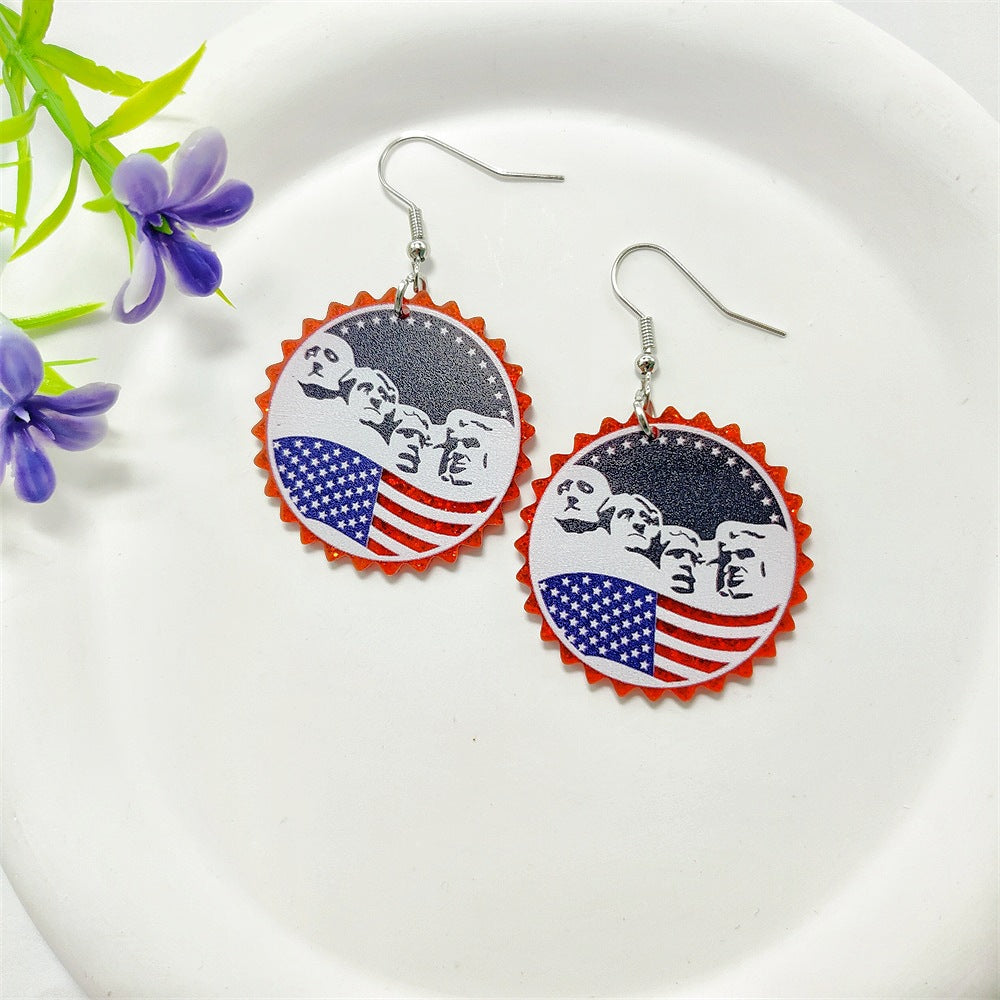 Wholesale Leather American Independence Day Earrings Red White and Blue Flag Color Love Heart Star Sun Flower Earrings ACC-ES-Qiyu001