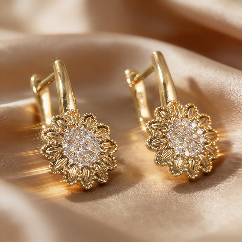 Wholesale Minimalist Floral Zircon Earrings Copper Fashion Accessory Boutique Resale