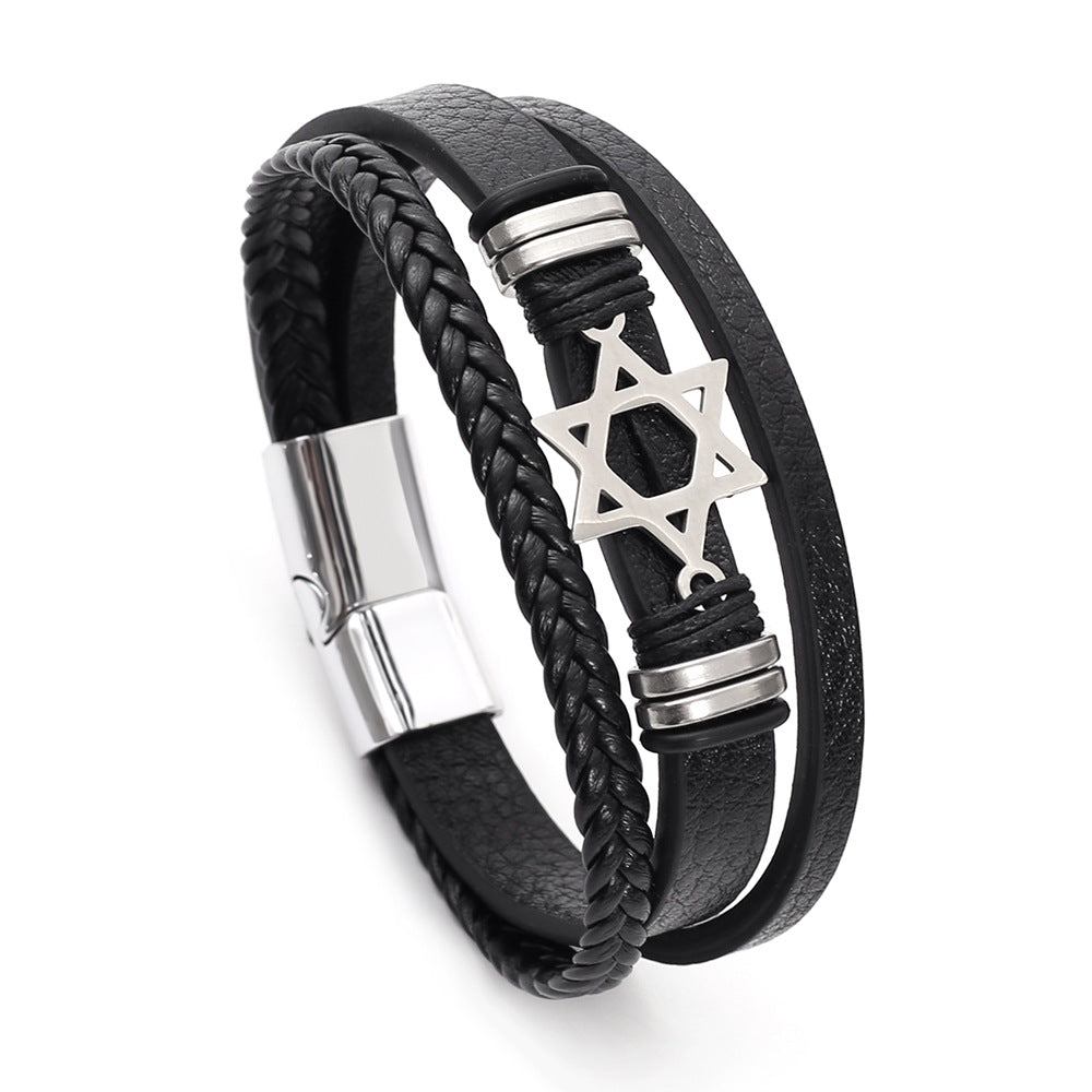 Wholesale Star Design Layered PU Leather Bracelet Magnetic Clasp Fashion Unisex Jewelry Gift