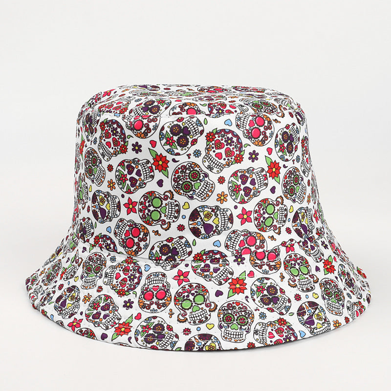 Wholesale Creative Printing Bucket Hat Skull Rose Double-sided Bucket Hat ACC-HT-LueLan010