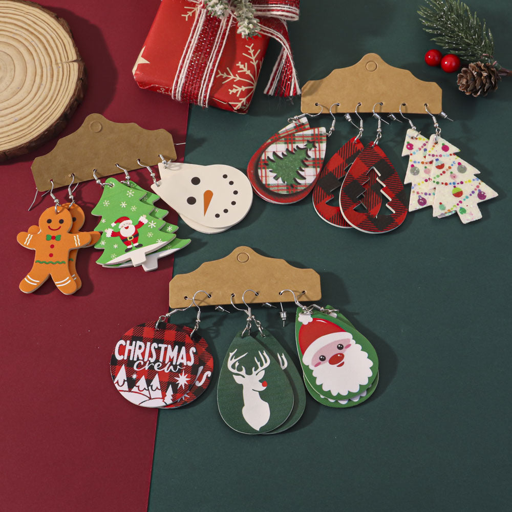 Wholesale Christmas-themed PU leather earrings