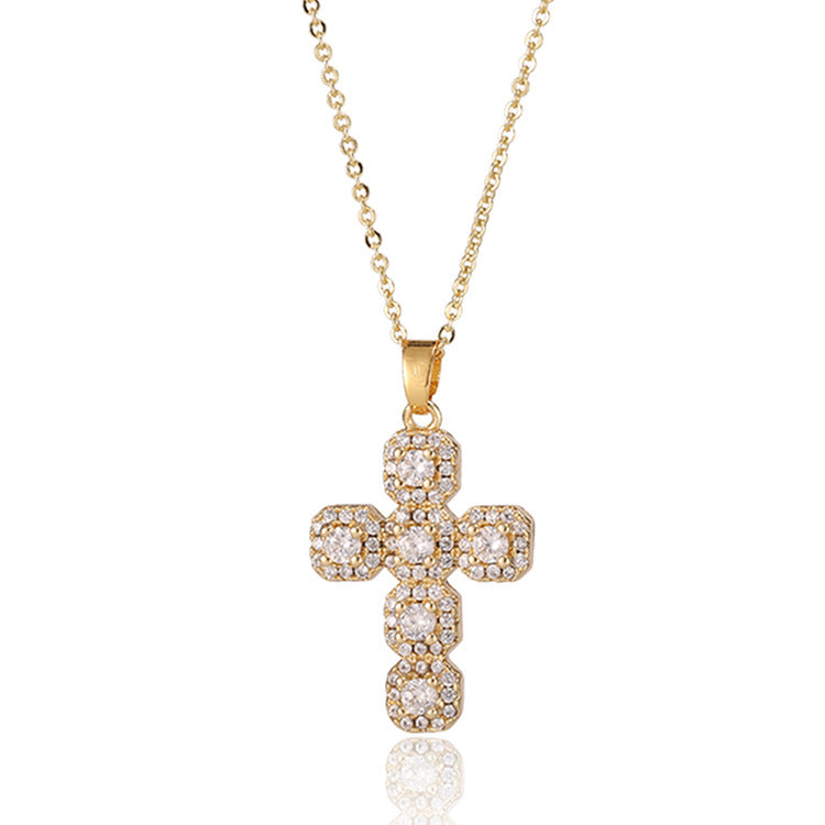 Wholesale Boutique Copper Cross Pendant Necklace Micro Inlaid Religious Jewelry Accessory