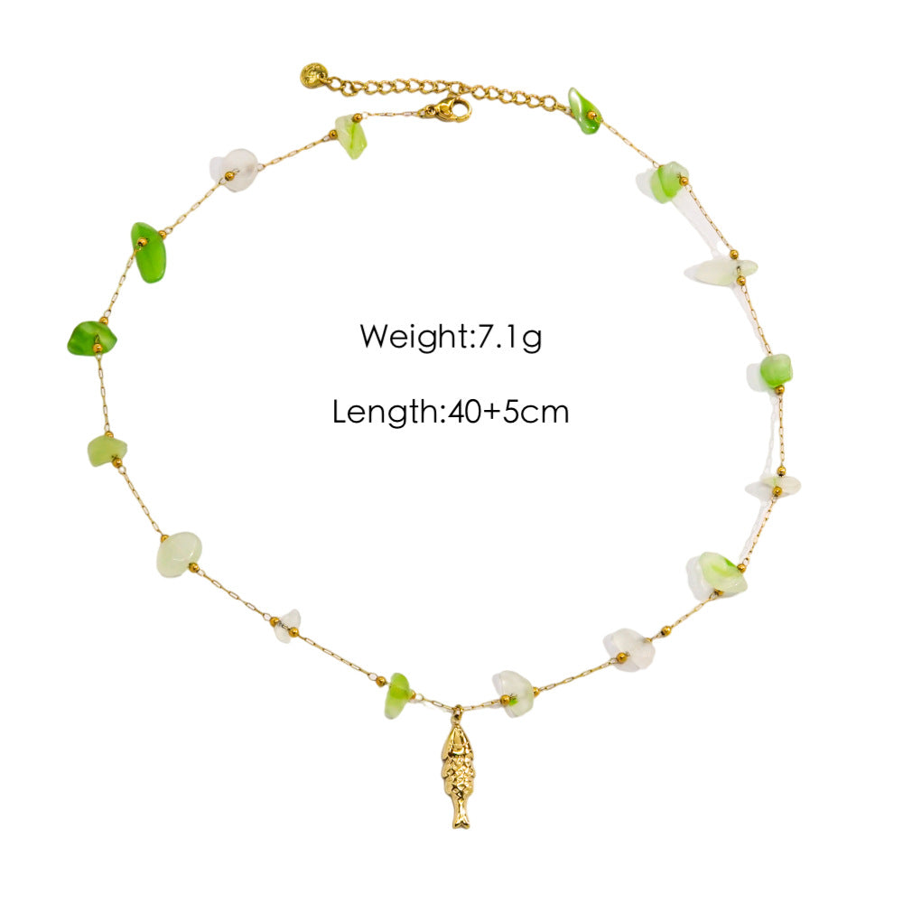 Wholesale  Light Luxury  Colorful Gravel Beaded Natural Pearl Beaded 14K Gold Stainless Steel Pendant  Necklace