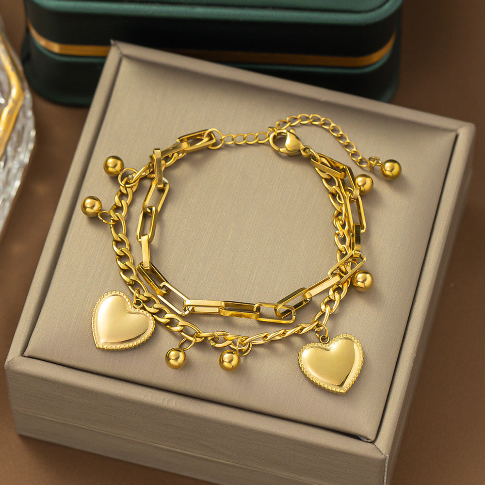 Wholesale love heart-shaped double-layer  bracelet stainless steel