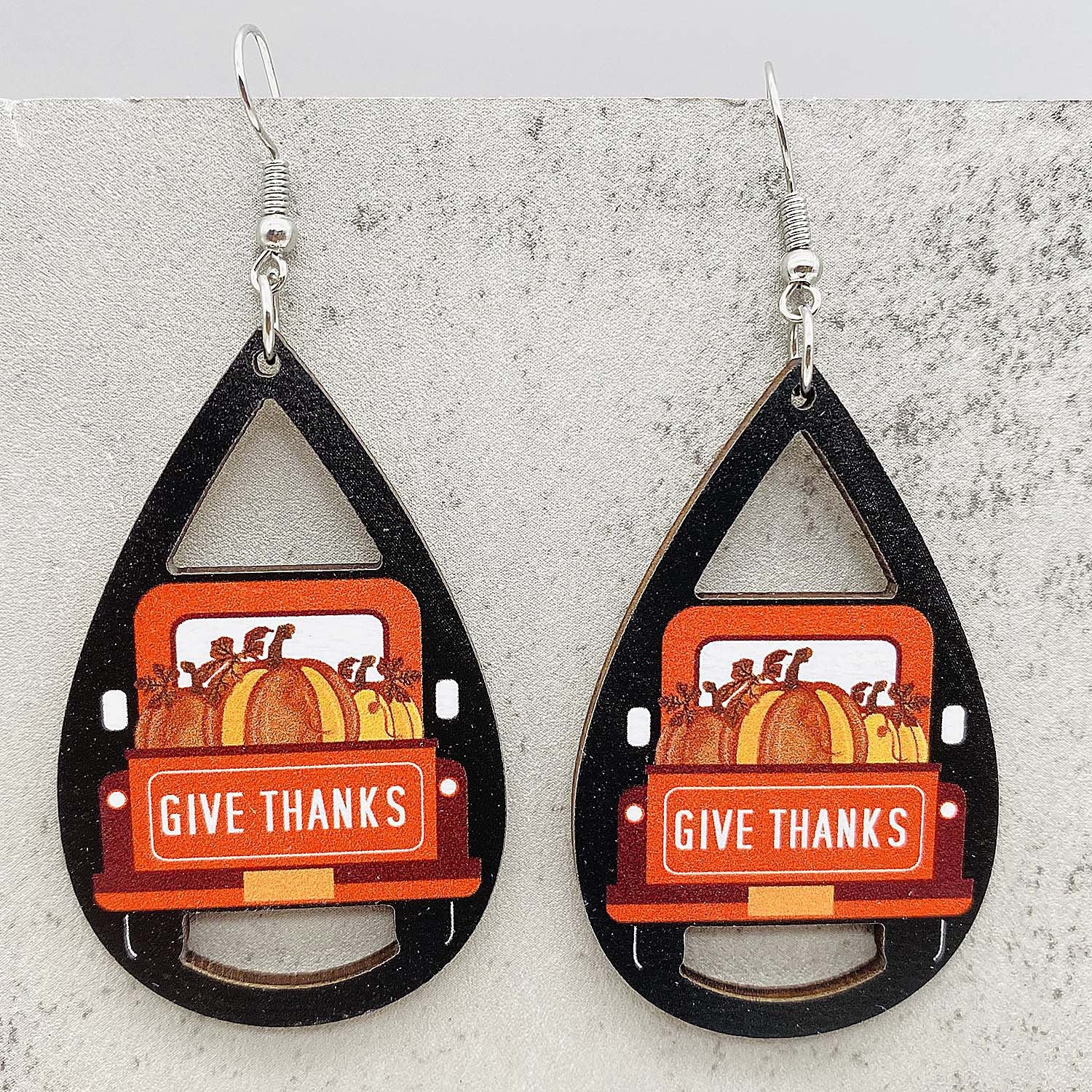 Wholesale  Thanksgiving Wooden Earrings Pumpkin Turkey Maple Leaf Print Drop Earrings
