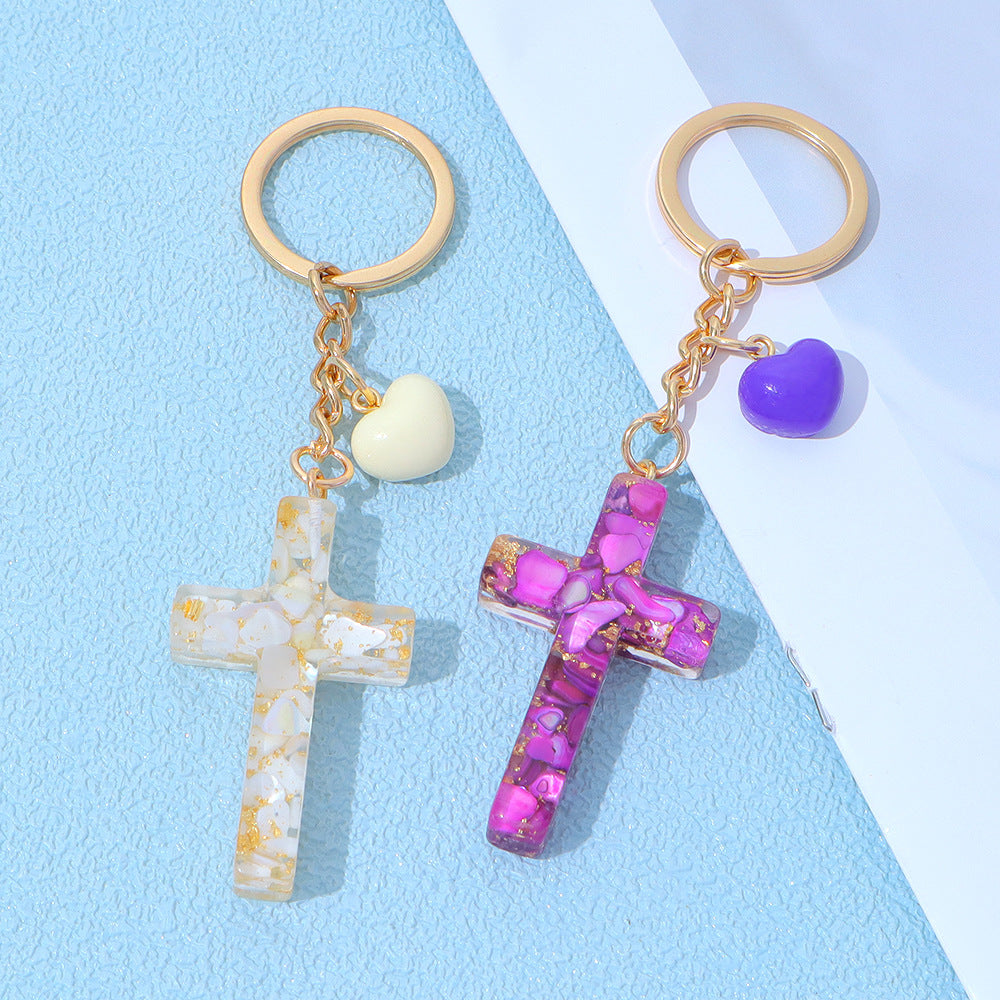 Wholesale Trendy Resin Cross Keychain with Glitter Filled Pendant,  Fashion Accessory for Girls