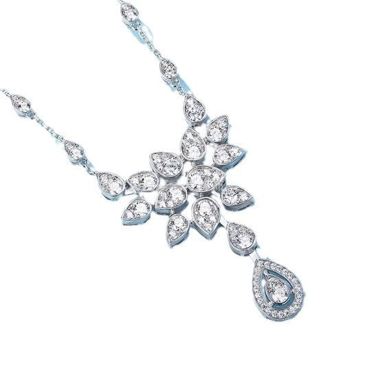 Wholesale Sterling Silver Irregular Water Drops Diamond Feather Necklace