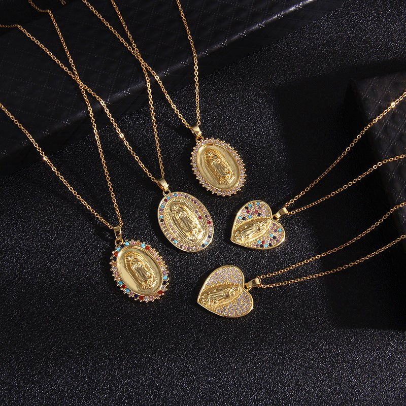 Wholesale Copper Inlaid Zircon Virgin Mary Necklace Fashion Jewelry for Women