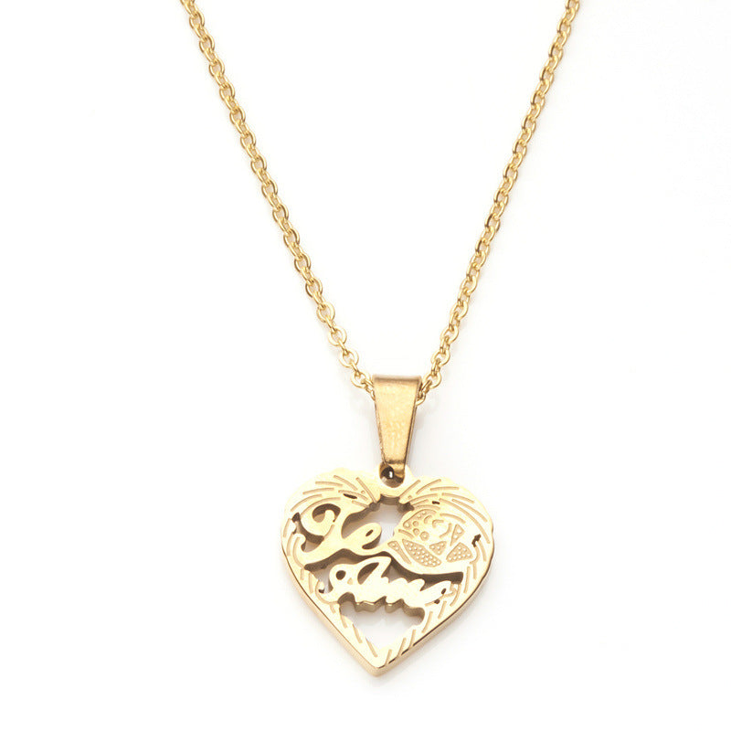 Wholesale Stainless Steel Gold Heart-Shaped I Love You Pendant Necklace