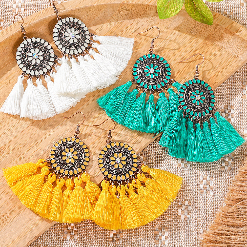 Wholesale Alloy Bohemian Tassel Earrings Trendy Fashion Accessory for Boutique Resale