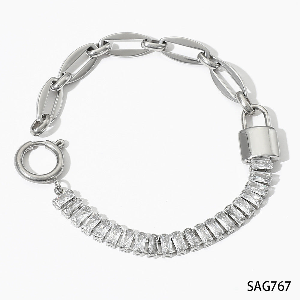 Wholesale Stainless steel bracelet stitching zircon bracelet set