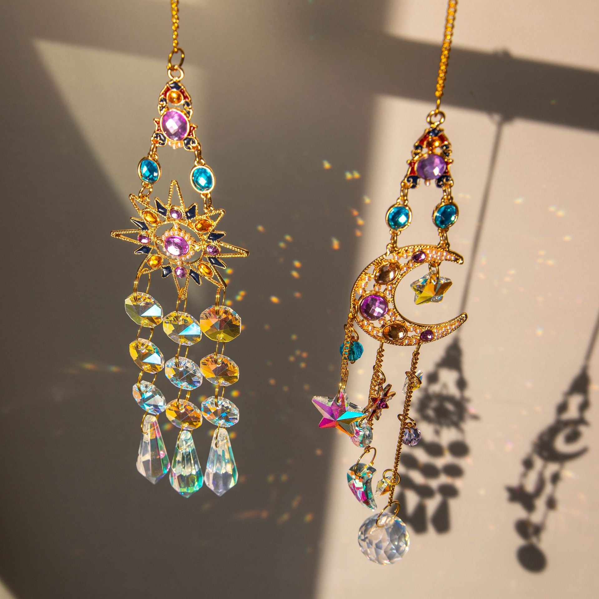 Wholesale colored diamond sun moon crystal ornament
