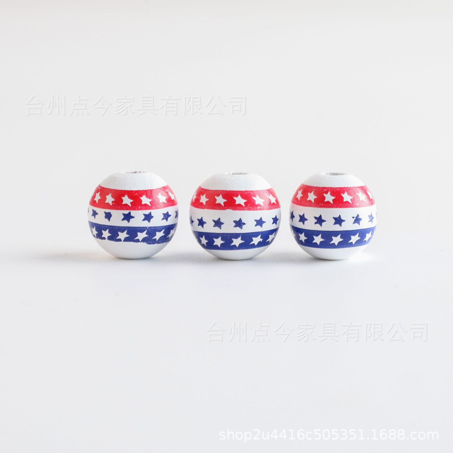 Wholesale 10pcs 16mm American Independence Day Wooden Beads Garland Printed Beads ACC-BDS-DianJin001