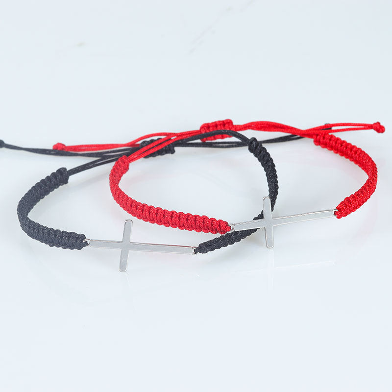 Wholesale cross multicolor adjustable bracelet black and white woven couple bracelet
