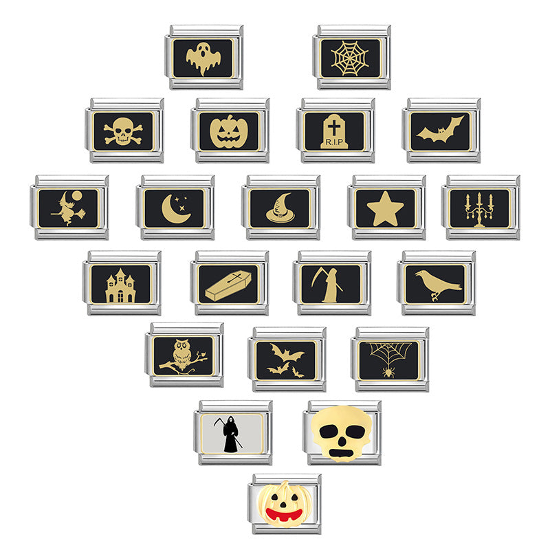 Wholesale Italian Charm Bracelet 9mm DIY Splicing Black Halloween Series Stainless Steel Composable Bracelet