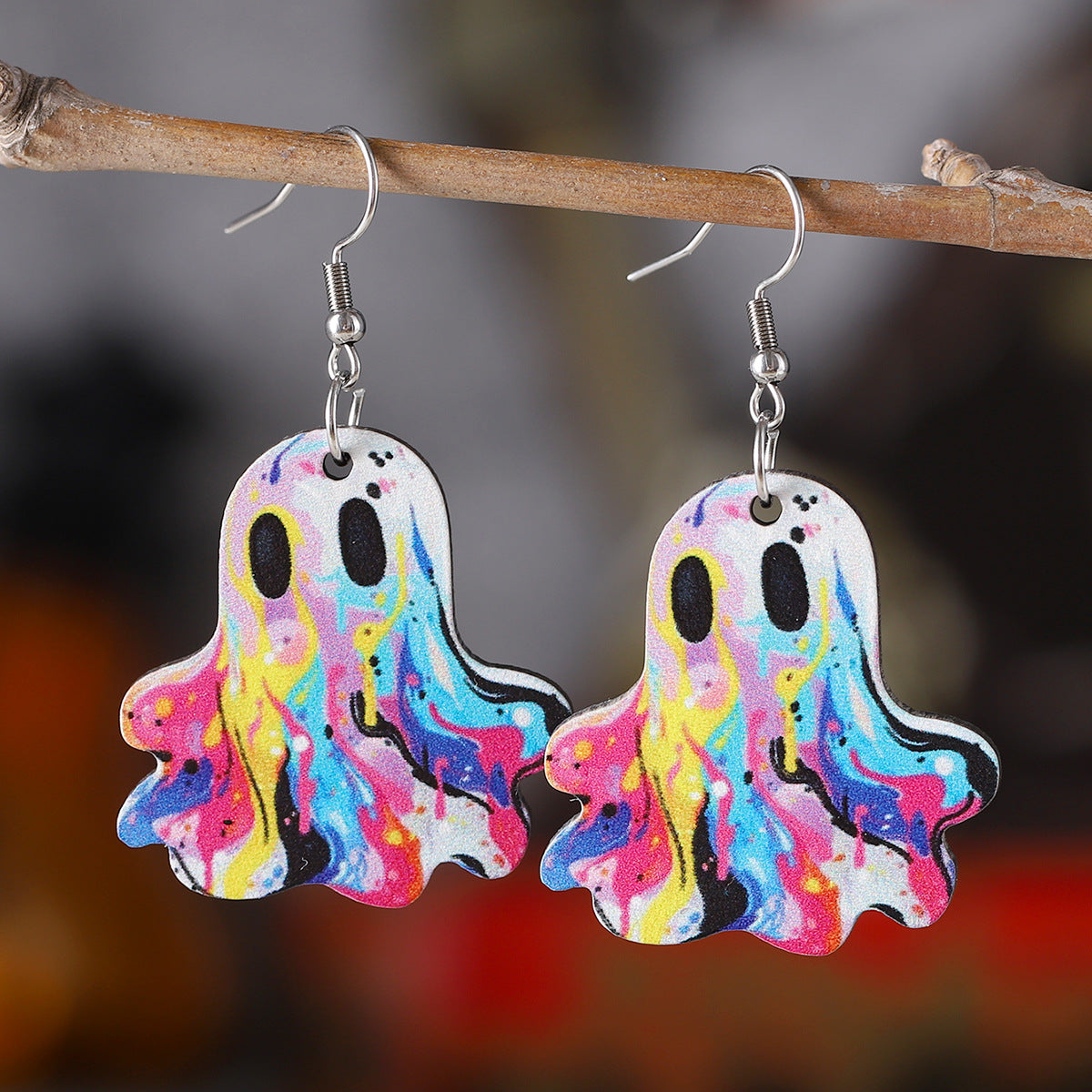 Wholesale  Cute Western Cowboy Hat Painted Ghost Pendant Earrings