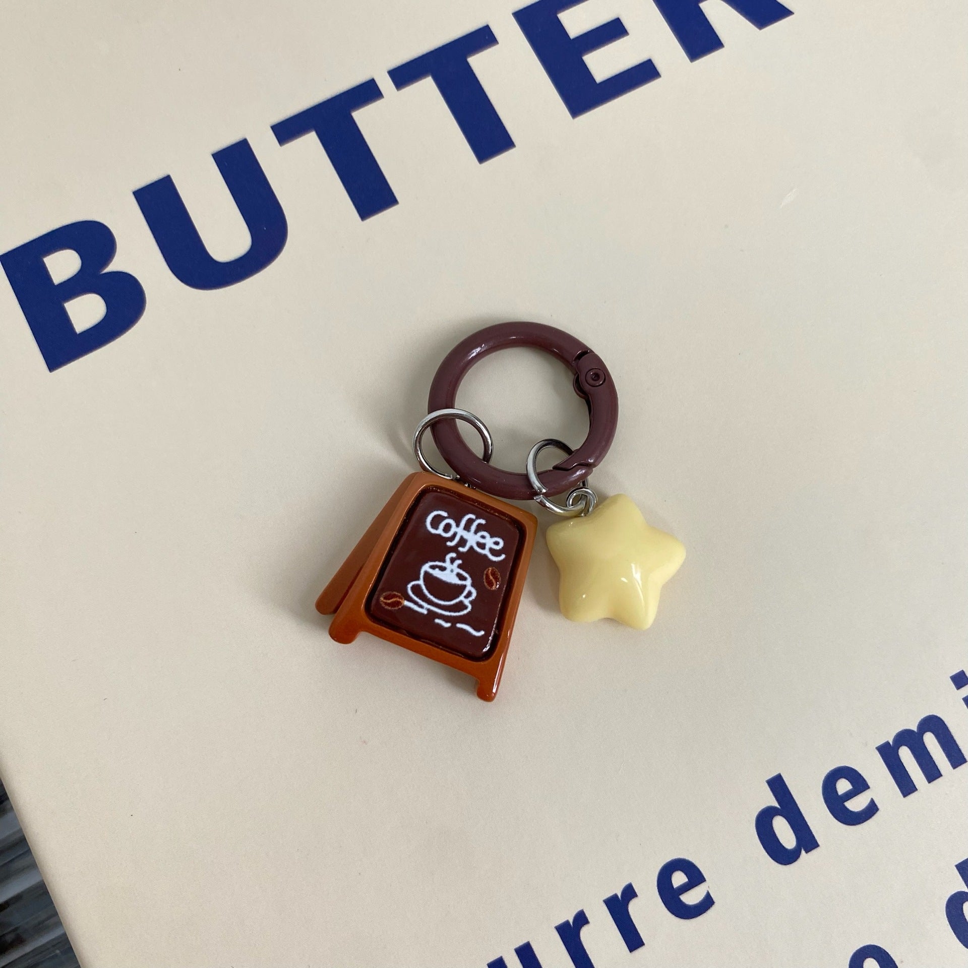 Wholesale Lovely Coffee Shop Star Keychain Resin Pendant Cute Bag Charm Boutique Accessory for Girls