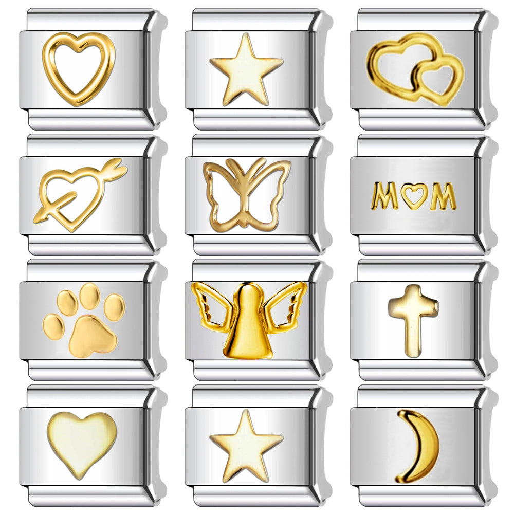 Wholesale  Italian Charm Bracelet 9mm DIY  five-pointed star   Creative Stainless Steel Composable Bracelet