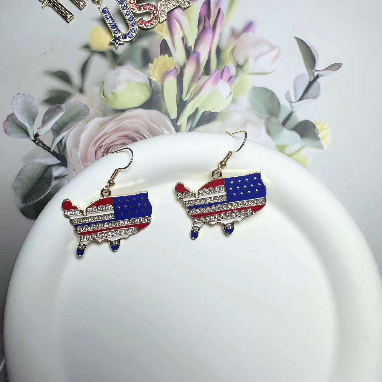 Wholesale American Independence Day Flag Five Pointed Star Diamond Alloy Necklace ACC-NE-MingXin001