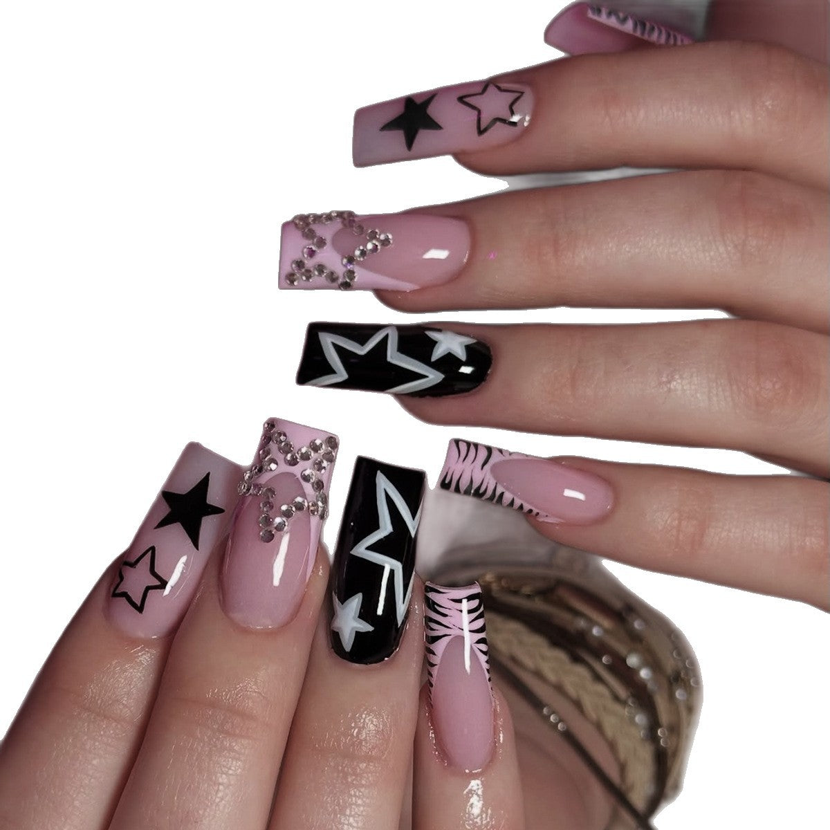 Wholesale 24 Pieces/  box Star Zebra Pattern Y2K Nails Kits Nail Stickers