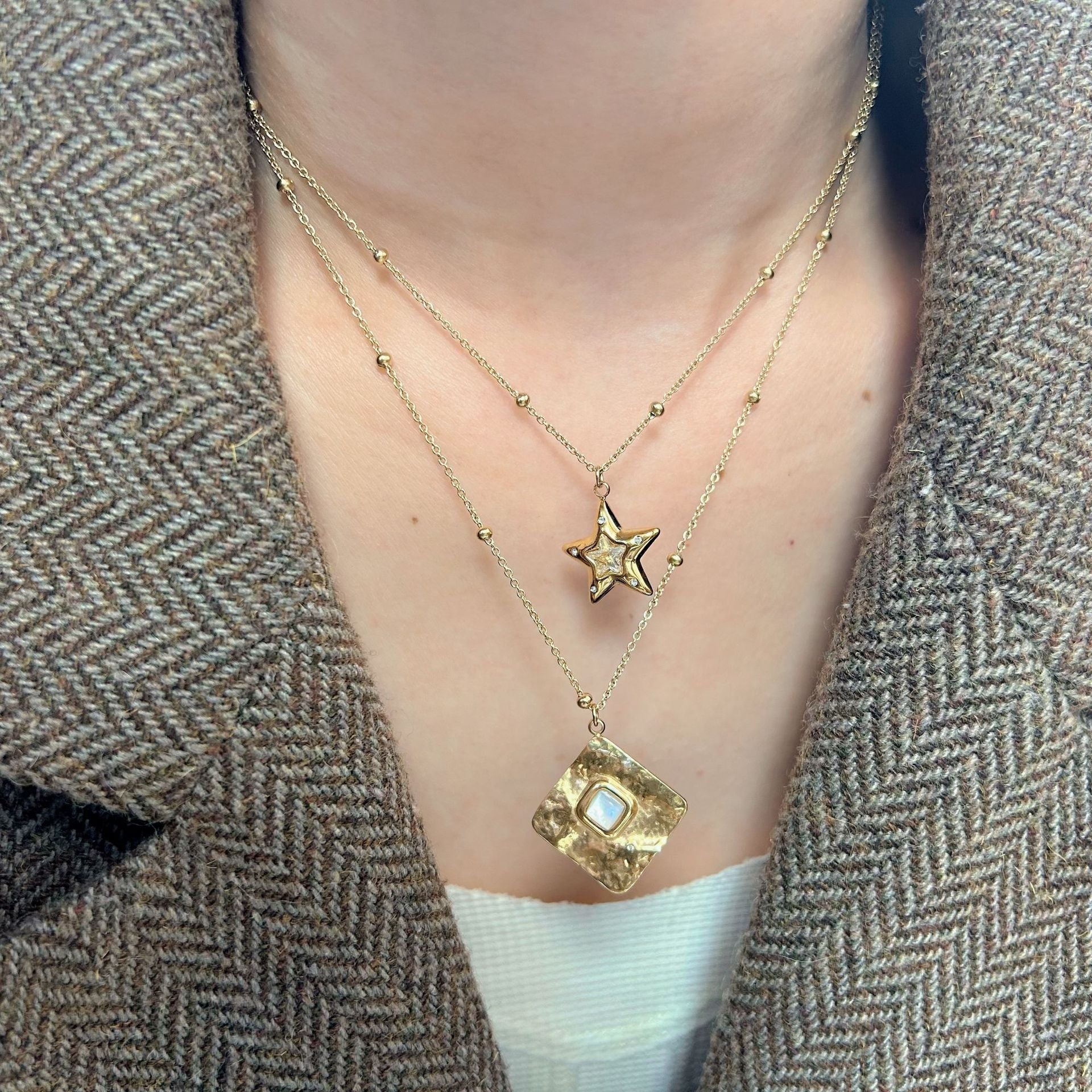 Wholesale  five-pointed star square stainless steel pendant necklace