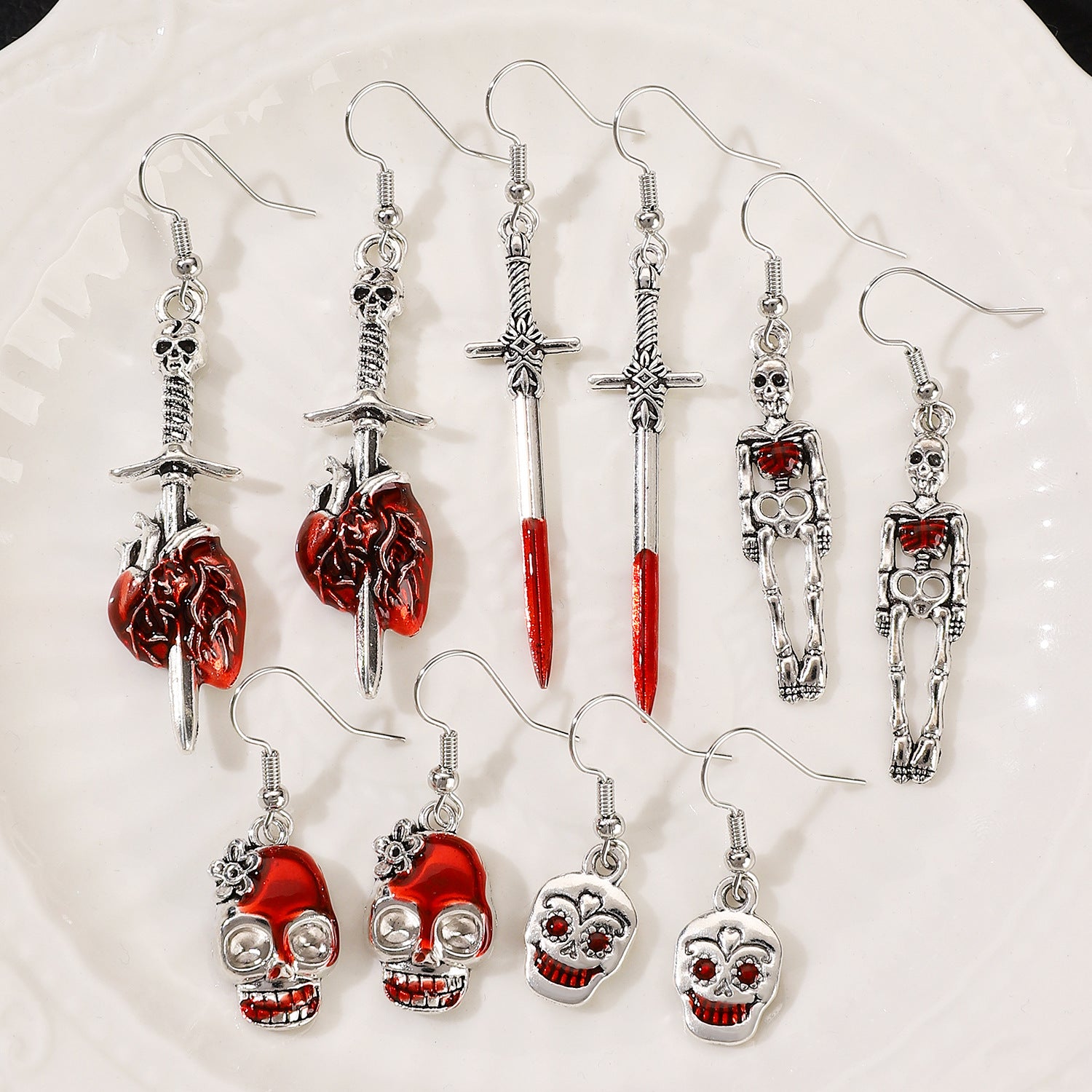 Wholesale Gothic Skull Heart Earrings - Ancient Silver Tone Jewelry Accessory for Party Boutique Resale