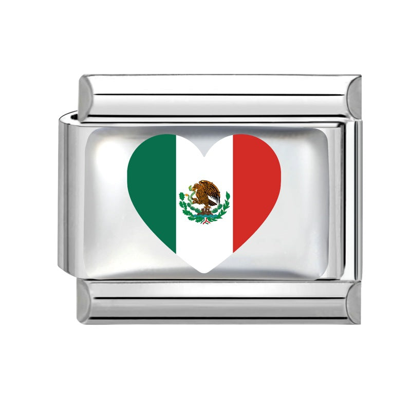 Wholesale Electroplated Stainless Steel Heart Italian Flag Charm DIY Bracelet Jewelry Accessory Boutique Resale