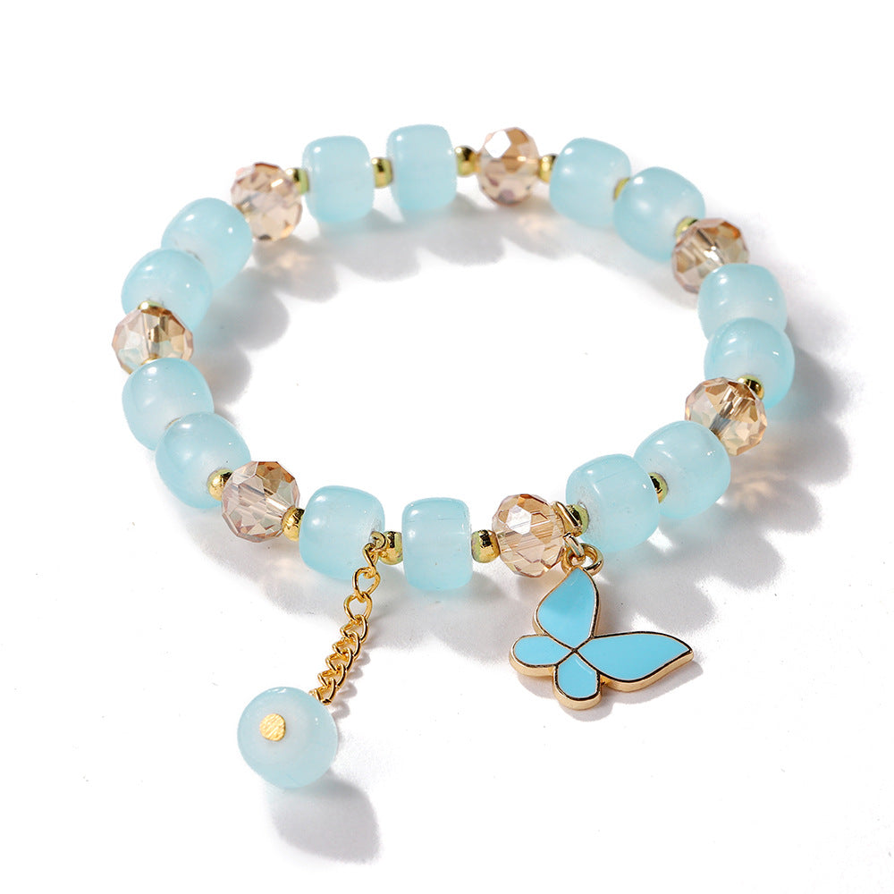 Wholesale Blue Butterfly Artificial Crystal Beaded Bracelet Chinese Style Chic Fashion Accessory Travel Souvenir Gift