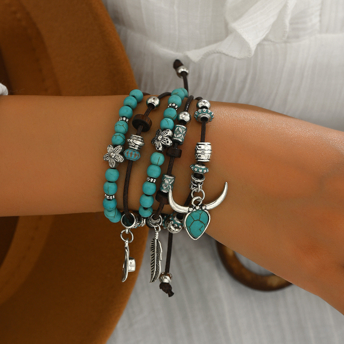 Wholesale Ethnic Bohemian Turquoise Tassel Multi-layer Bracelet