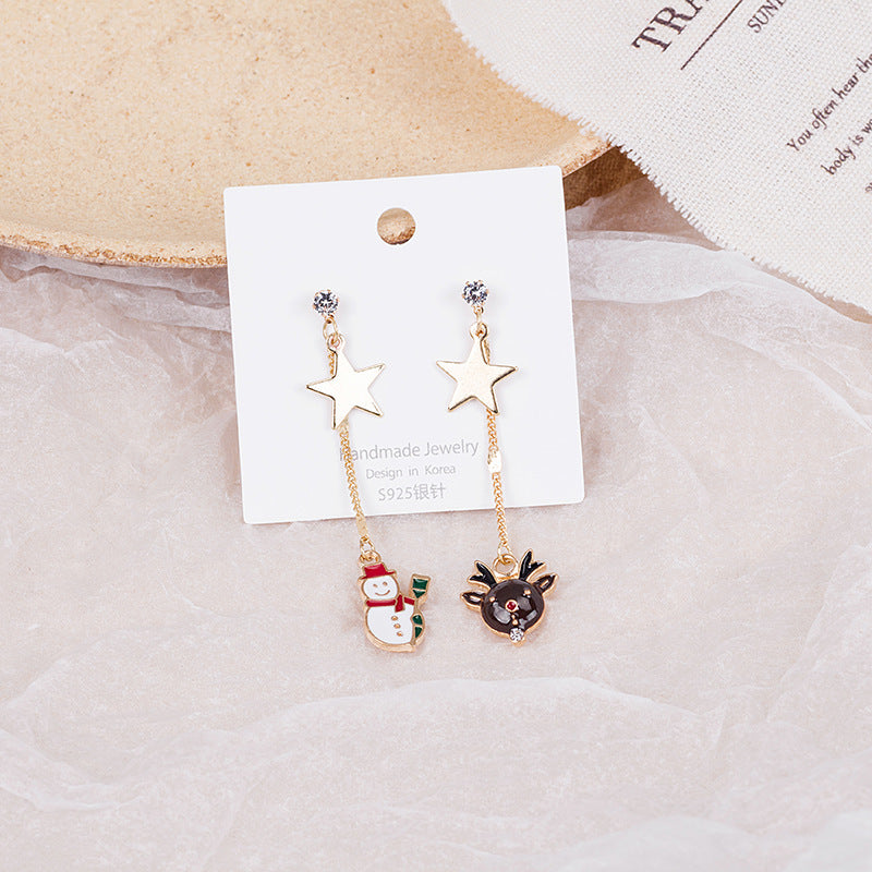 Wholesale Christmas Asymmetric Snowman Elk Cane Earrings ACC-ES-MDD048