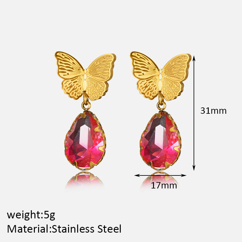 Wholesale Stainless Steel Three-Dimensional Butterfly Earrings
