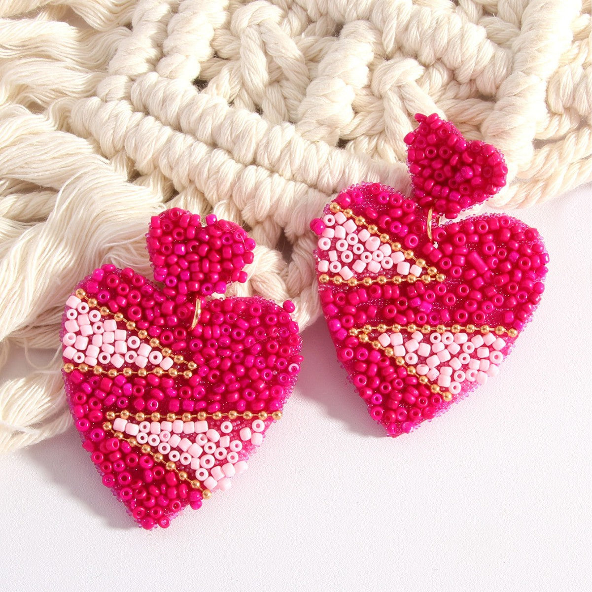 Wholesale Bohemian Love Rice Bead Ethnic Style Handmade Heart-shaped  Earrings