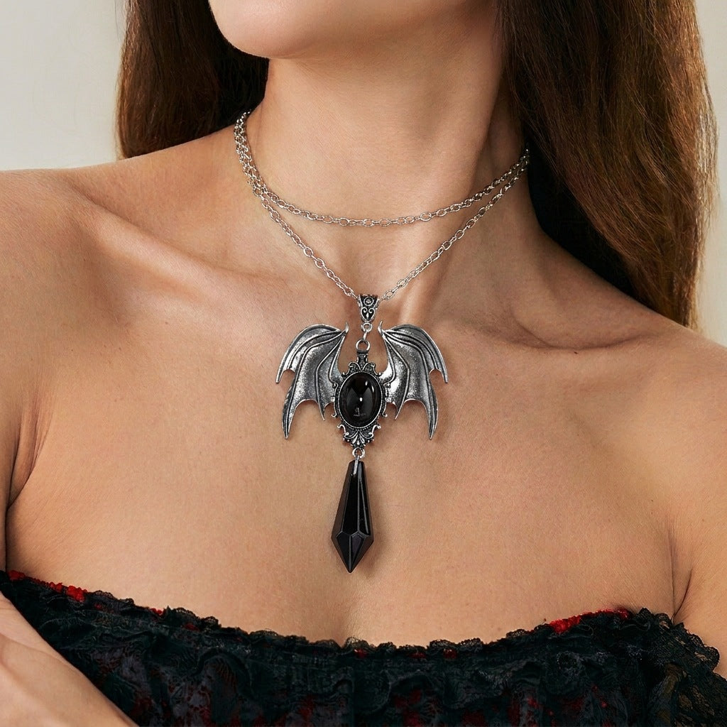 Wholesale Alloy Gothic Bat Pendant Necklace with Crystal,   Jewelry Accessory for Women