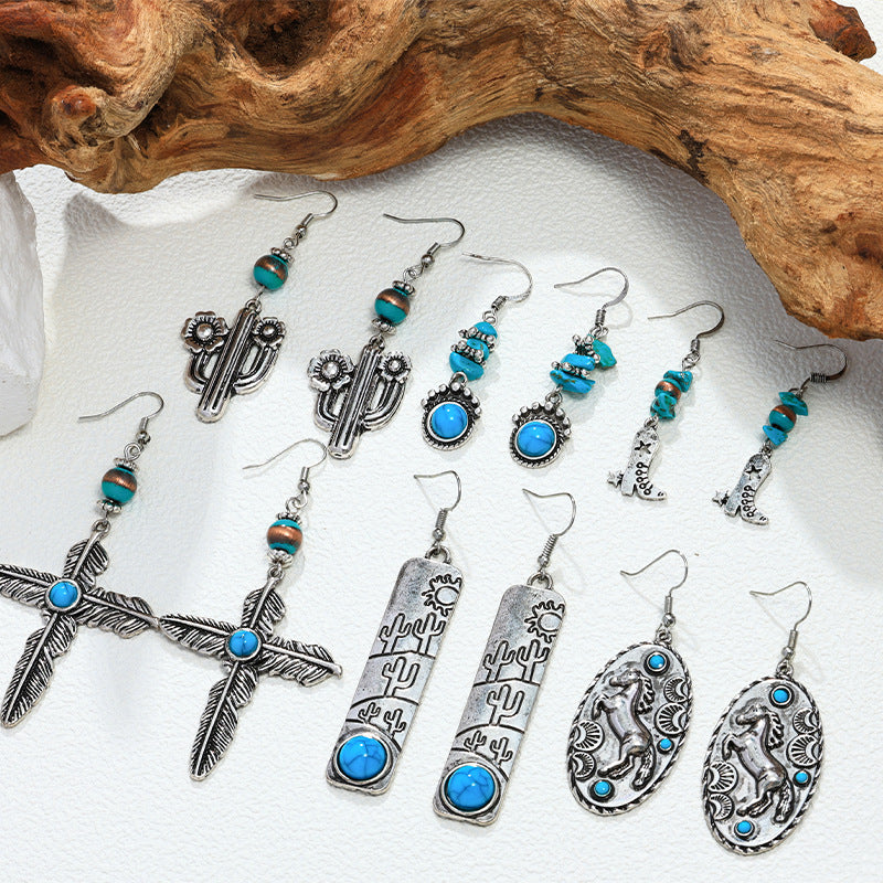 Wholesale Western Desert Cactus Bull Head Horse Punk Earrings