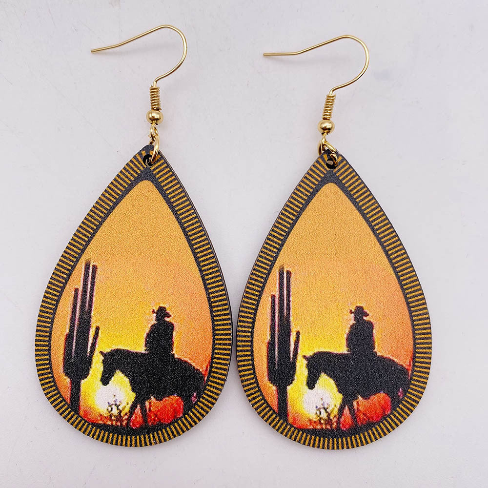 Wholesale Vintage Wooden Western Bullhead Sunflower Bohemian Earrings