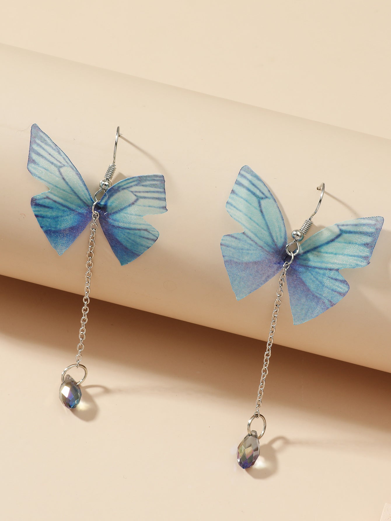 Wholesale Blue Butterfly Flower Crystal Chain Tassel  Female Bohemian Earrings
