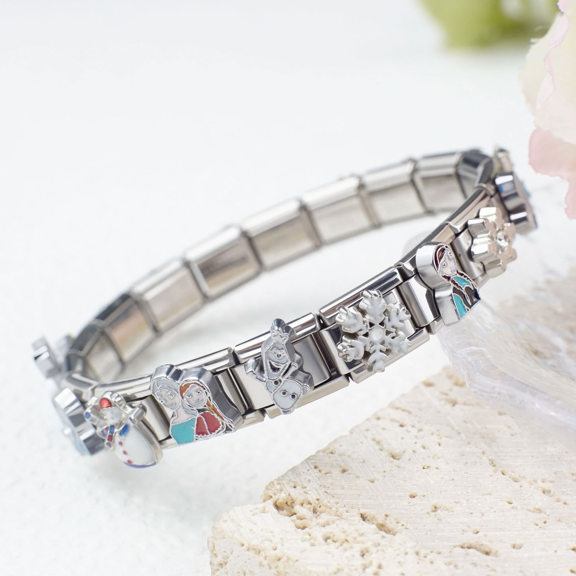 Wholesale 5pcs/pack Cartoon Italian Charms Single Section Creative Stainless Steel Composable Bracelet