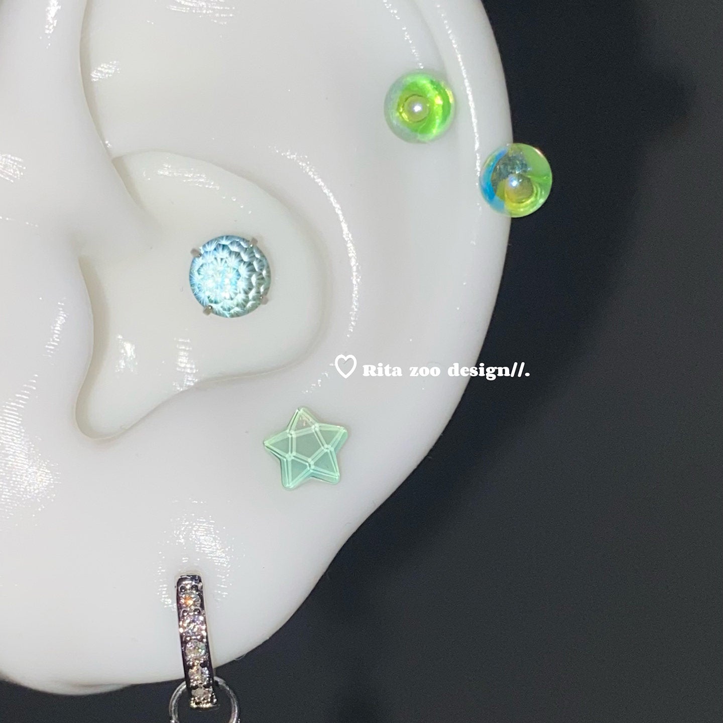 Wholesale Titanium Steel  Green  Star Zircon Earrings