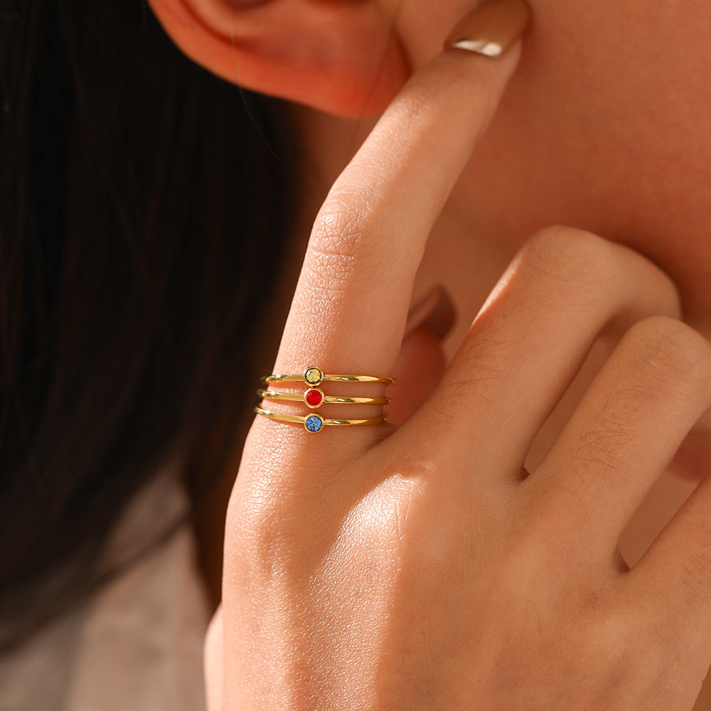 Wholesale Twelve Month Birthstone Diamond Stainless Steel Rings ACC-RS-JiaLi006