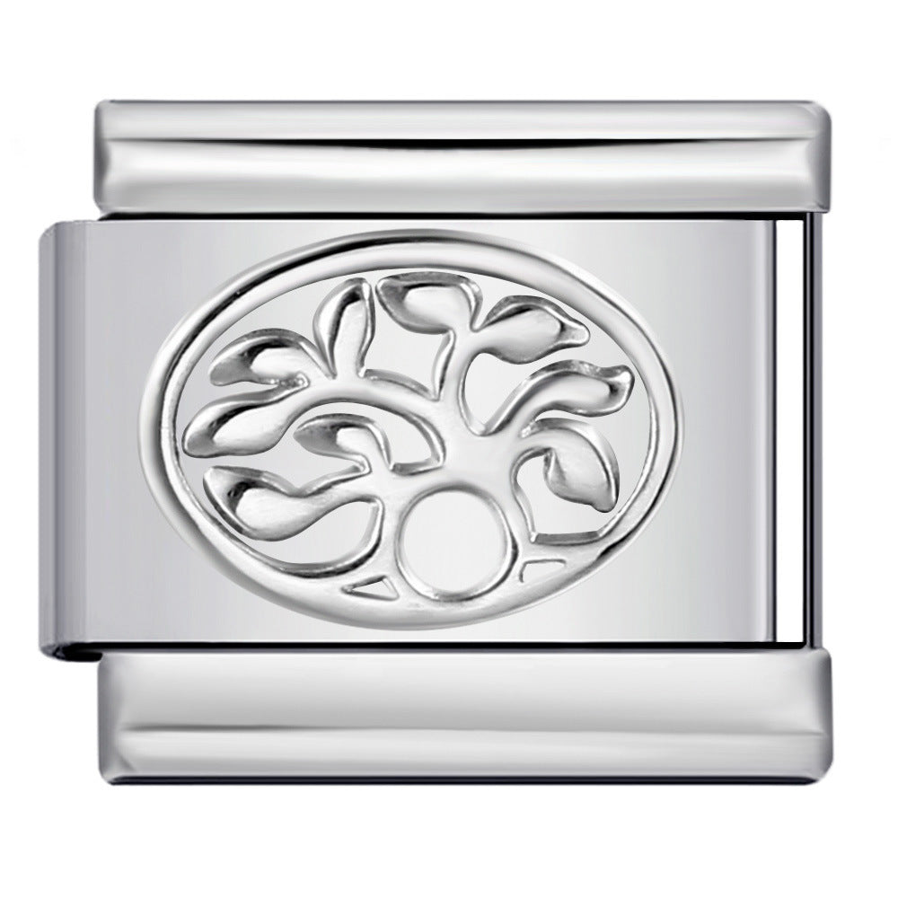 Wholesale  Italian modular  Convex silver stamped pattern DIY titanium steel bracelet