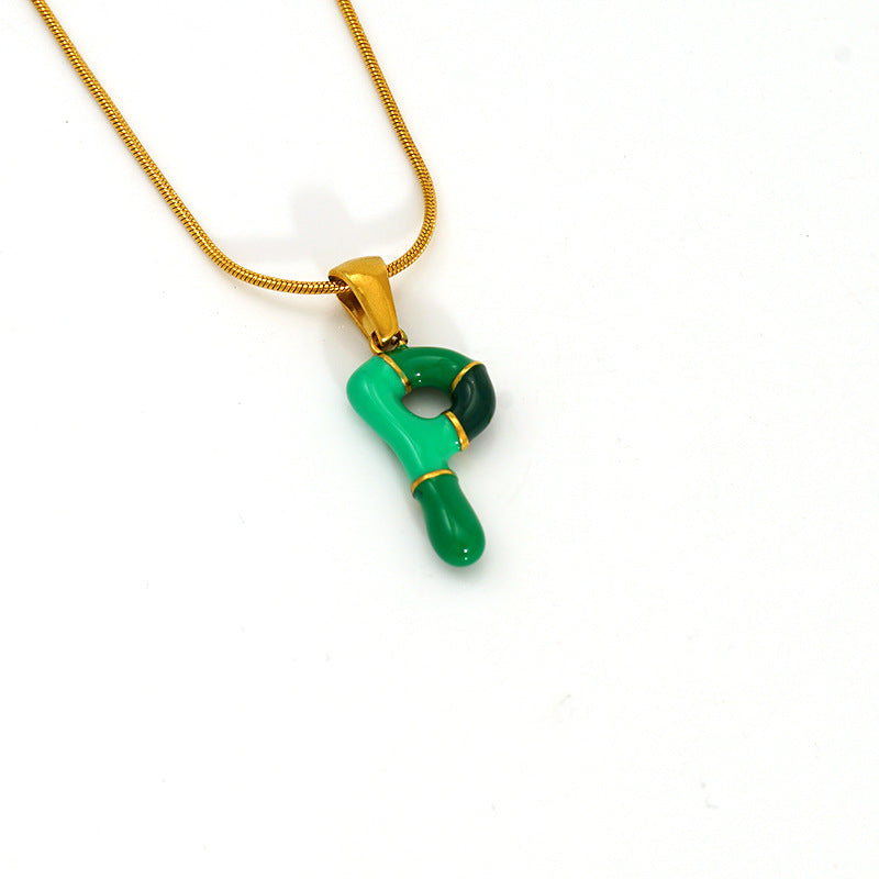 Wholesale Titanium steel oil drop 26 English letter necklace