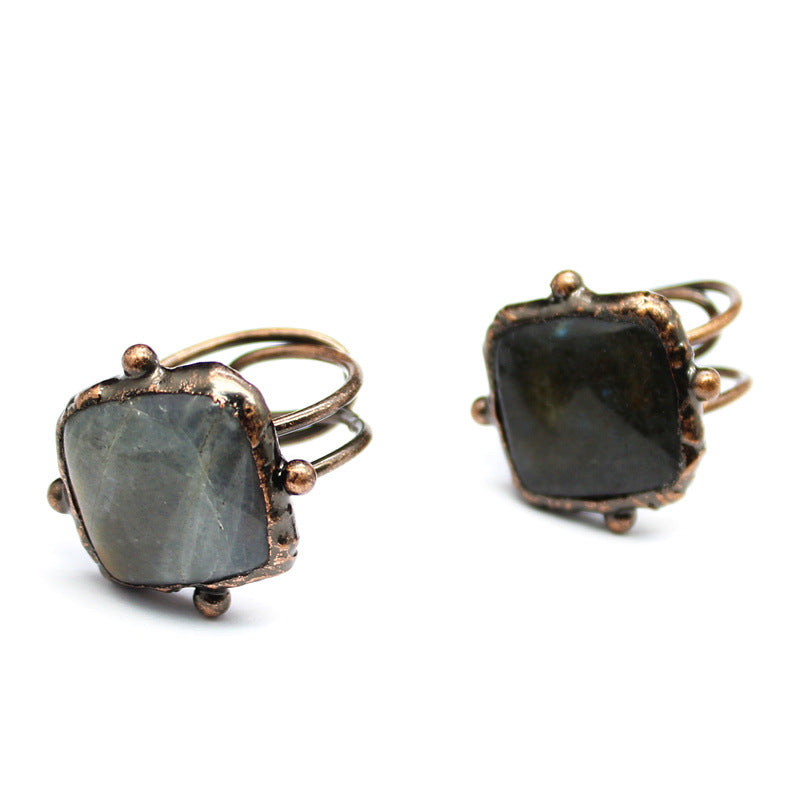 Wholesale  natural stone retro old pull feldspar double ring