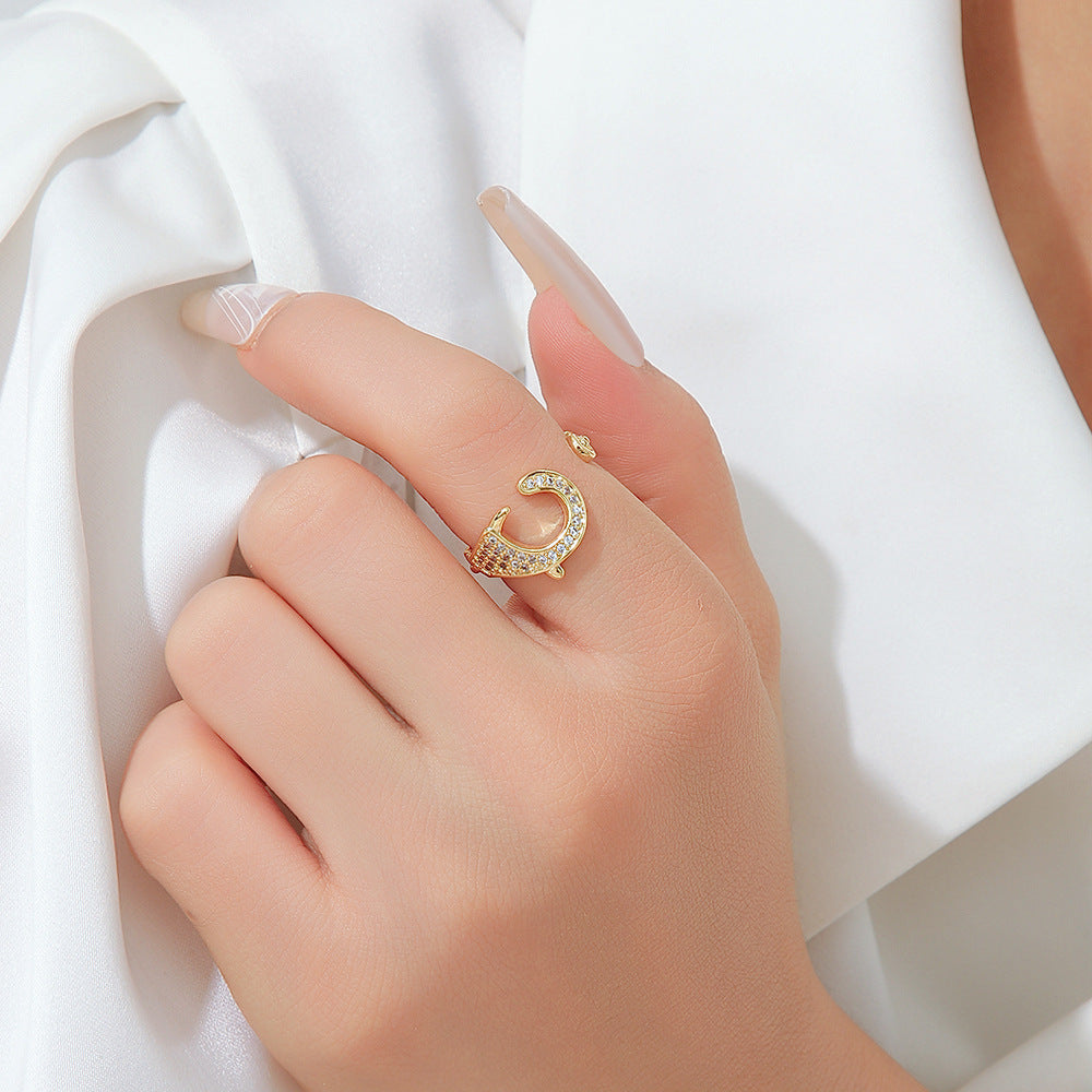 Wholesale Gold Tone Adjustable Open Ring With Zircon Heart Minimalist Korean Style Jewelry Everyday Gift Fashion Accessory