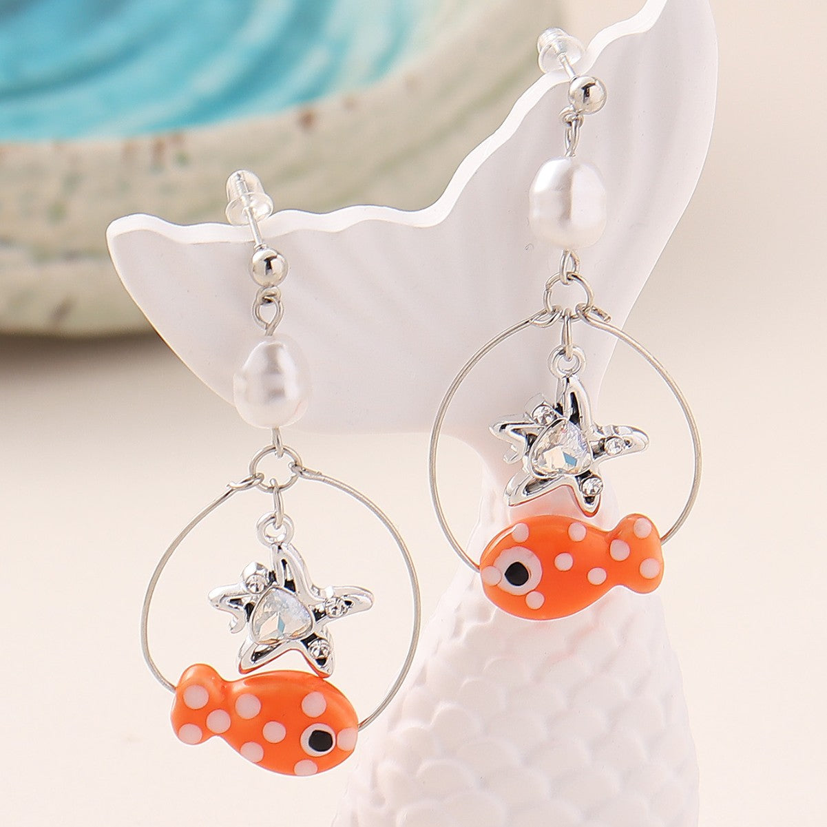 Wholesale Ocean cartoon cute little fish love star pendant earrings